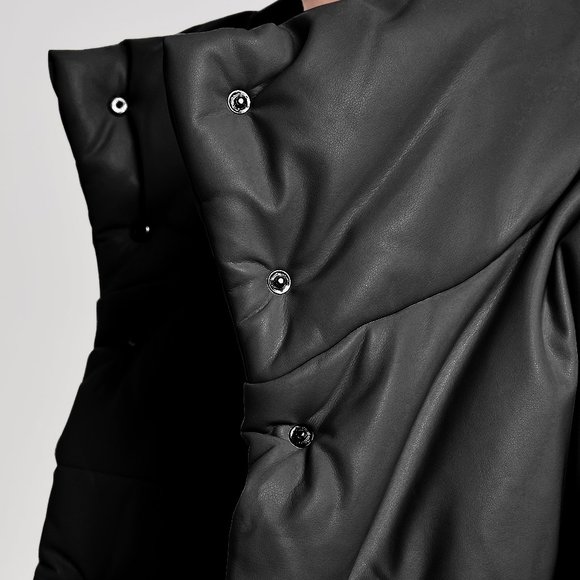 NWOT LIT Puffer Faux-leather Snap Fluffy Coat S black MSRP $199 - Picture 4 of 11